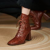 Husna Brown Square Toe Lace up Boots Newgew